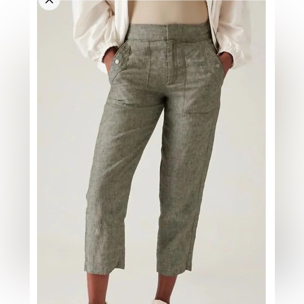 Athleta Voyager Linen Cropped Straight-Leg Pant-Aspen Olive Green
